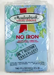 Meadowbrook Luxury Percale Pillowcases (2) Vtg Blue Floral No Iron New Old Stock