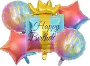 Happy Birthday Balloon Set 5Pcs Brithday Decoration Star Balloon Crown Balloon Circle Foil Balloons for Girls Boys Kids & Adults Birthday Decorations Party Supplies Balloon