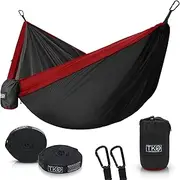 TKO Outdoor Double Camping Hammock - Portable Hammocks with Hanging Ropes | Lightweight Parachute Tree Hammock Tent for Backpacking, Travel, Beach, Backyard, Hiking, Indoor | Camping Gear Accessories