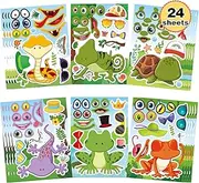24 PCS Make-a-face Sticker for Kids, Make Your Own Reptile Animal Mix and Match Sticker with Snakes, Lizards, Frogs, Turtles, Kids Party Favor Supplies Craft
