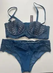 Adore Me push up bra 32B and underwear XS set red and black - NEW WITH TAGS
