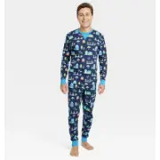 Mens Hanukkah Lions Print Matching Family Pajama Set Navy Blue - Size XL Tall