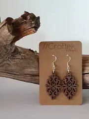 Wooden Earrings Laser Cut Decorative Leaf Shape Drop/Dangle Style D7
