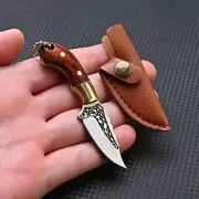MINI Portable Fixed Blade Knife Straight Knife Leather Sheath Keychain EDC Tool