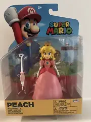 Super Mario World of Nintendo 4” Action Figure Princess Peach with Umbrella New