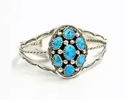 Navajo Sterling Silver Gen. Kingman Turquoise Cluster Bracelet Native American