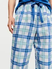 Peter Alexander Men Blue Box Check Cotton Long Classic Pyjama Pants Size XXXL