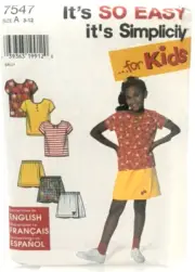 Simplicity Pattern #7547 - Girls Shorts & Knit Top (Sizes 3-12)