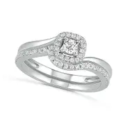 0.33 CT. T.W. Princess-Cut Natural Diamond Frame Bypass Shank Bridal Engagement Ring Set in Solid 10K White Gold
