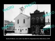 OLD LARGE HISTORIC PHOTO BUSHNELL ILLINOIS THE FIRE DEPARTMENT & HALL c1930