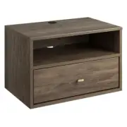 Prepac Floating Composite Wood Nightstand with Open Shelf in Drifted Gray