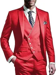 [JEShifangjiusu] Suit for Men 3 Pieces Business Wedding Prom Evening Jacket Formal Suit Evening Jacket Pants, Red, 7XL