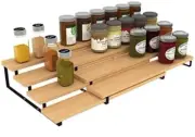 Derkniel Spice Rack Set, Cabinet Shelf, Extendable Spice Holder, 4-Tier Bamboo
