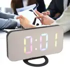 LED Mirror Digital Alarm Clock Large Adjustable Brightness Colorful RGB Display
