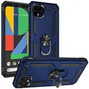 For Google Pixel 4 Case, Military Grade 360 Degree Rotating Metal Magnetic Ring Car Mount Holder Kickstand Shockproof Heavy Duty Cover (Navy Blue)