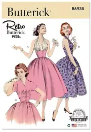 BUTTERICK SEWING PATTERN 6938 MISSES 6-14 RETRO VINTAGE 50s HALTER DRESS, JACKET