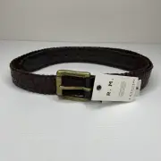 RM Williams Brown Braided Kangaroo Leather Belt Size 34 Brass Buckle