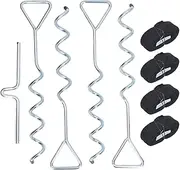 Ground Anchors Steel Stakes Anchor Kit Heavy Duty Multifunctional Spiral Shaped Easy Installation Secure Outdoor Equipment for Trampoline Shed Swing Tent Camping Garden Use (Silver)
