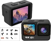 4K 60FPS Action Camera 24MP Sports Camera 170° Wide Angle Lens Dual Screen Control -Shake 21M/69ft Body with Mounting Accessories Kit for Diving Surfing Skiing Cycling