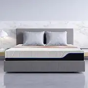[Serenity Home] 8" Queen Memory Foam Mattress, Breathable Bed Mattress, Cooling-Gel Memory Foam Mattress in a Box, Support & Pressure Relief Mattress, Fiberglass Free, Made in USA | Queen,White/Blue