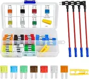 MuHize Micro2 Fuse Tap - Upgraded 70Pcs Micro Blade Fuses with Tap & 4 Adapters (5A 7.5A 10A 15A 20A 25A 30A)