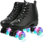 Women'S High-Top PU Leather Roller Skates - Four-Wheel Shiny Skates for Girls an
