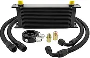 ZHSYMX 15 Row AN10-10AN Stacked Plate Oil Cooler Universal Engine Transmission British Radiator Oil Cooler Condenser with Fuel Line Hose Mounting Nut Adapter Clamp Aluminium Alloy Black