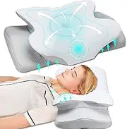 Cervical Pillow for Neck Pain Relief, Odorless Contour Memory Foam Pillows with Cradles Design, Ergonomic Orthopedic Bed Pillows for Sleeping, Support Side Back Stomach Sleeper (Silky Cover)