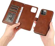 GoshukunTech for iPhone 12 Case,for iPhone 12 Pro Phone Cover [2 in 1 Wallet Leather Case] Detachable Magnetic Flip Cover with Card Slots,Wrist Strap-Brown