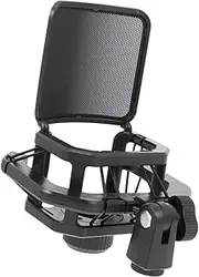 HAMPPLIES 1Pc Quakeproof Microphone Stand Holder Adjustable Black Mic Bracket with Blow Prevention Net for Stable Support and Easy Installation