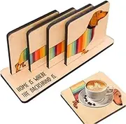 DWYYWSM Wooden Animal Shaped Coasters - Handmade Dachshund Drink Coaster Set With Holder for Home Table Decor (1pcs)