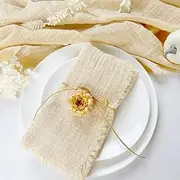 Plobeca Handmade Cloth Napkins,Cloth Napkin with Fringe Set of 12,Cotton Cloth Napkins 40x40cm for Weddings Decorative Napkins, Dinner Parties, Everyday use,Parties (Cream)
