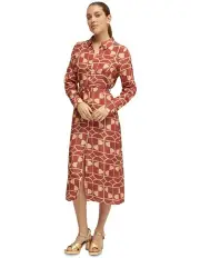 [Oxford] Dianne Geo Print Shirt Dress in Spice