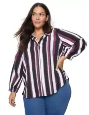 Autograph - Plus Size - Womens Winter Tops - Purple Basic - Striped - Clothes