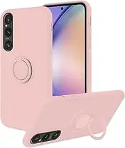 [Wousunly] Compatible With Sony Xperia 1 V Case Shockproof with Ring Kickstand, Sony Xperia 1 V Phone Case Silicone with Full body Cases Cover with Soft Microfiber Lining (Pink)
