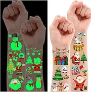 Leesgel Christmas Decorations for Girls Boys, 10 Sheets Luminous Fake Tattoos Stickers for Kids Glow Christmas Party Supplies Xmas Gift Boxes Christmas Stocking Fillers Games Prizes