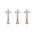 CZ Paved Cross Top Curved Barbell Eyebrow Ring Rook Daith Snug Piercing 16G