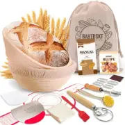 Banneton Bread Proofing Basket Set, Sourdough Starter Kit, 10'' Oval & 9'' Ro...