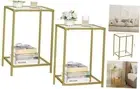 Side Tables Set of 2, End Tables with Tempered Glass, 2-Tier Nightstands with