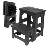 Folding 2-Step Stool for Adults Kids Non-Slip Collapsible Portable Step Black