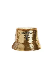 Prada Sequins Logo Bucket Hat S,M Brown