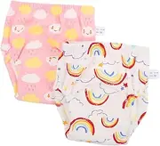 SHOWERORO 2-pack Unisex Baby Training Pants Waterproof Newborn Underwear for Boys Girls Potty Training Pants Comfortable Cotton Lining Machine Washable Nighttime Daytime Use