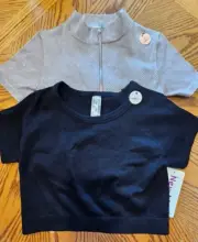 NEW YOUNG GIRL SHIRTS NEW MIX CROP TOP ZIP UP BLACK TAUPE SLIMMING FIT MED LARGE