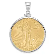 14K White Gold Wideband Distinguished Coin Jewelry Polished Mounted 1Oz American Eagle Screw Top Bezel Pendant