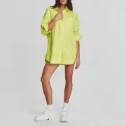 Ser.O.Ya Addy Shirt Dress in Large Citron Lime NWT