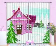3D Pink house 7 Blockout Photo Curtain Printing Curtains Drapes Fabric Window AU