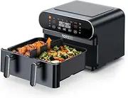 [topzee] 11-QT Large Air Fryer - 8 in 1 XL Airfryer with Flex Basket, Divider for Dual Cooking, Preheat, Air Fry, Roast, Broil, Bake, Reheat, Dehydrate, French Fries Dishwasher Safe, Gray