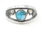 Kevin Yazzie Navajo Sterling Silver Arrow Cuff Bracelet Cloud Mountain Turquoise
