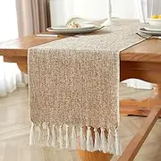 Laolitou Beige Table Runners 60 Inches Long, Boho Farmhouse Table Runner for Holiday Party, Burlap Linen Style Rustic Dining Table Decor, 13x60 Inches, Oatmeal Beige