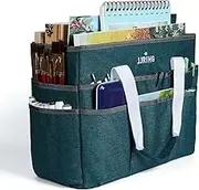 JJRING Craft Organizer Tote Bag, Large Art Storage Caddy with Multiple Pockets, Bluish Green Sewing Bag for Art, Craft, Scrapbooking, School, Medical, and Office Supplies Storage
